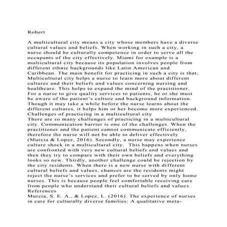 RobertA multicultural city means a city whose members have a d.docx