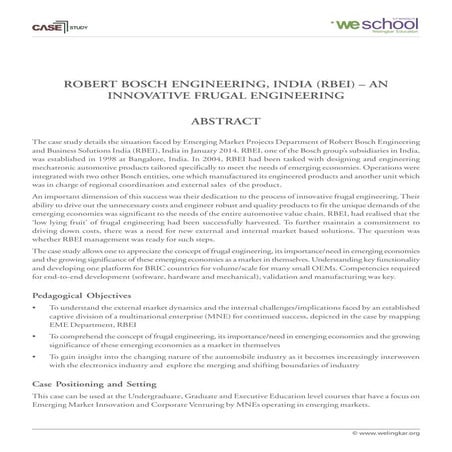 Robert Bosch Engineering, India (RBEI) – An Innovative Frugal Engineering