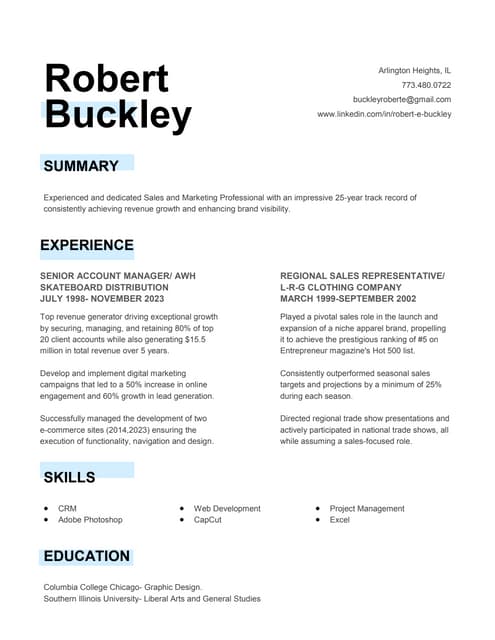 Robert Buckley Account Executive Linked In Resume 