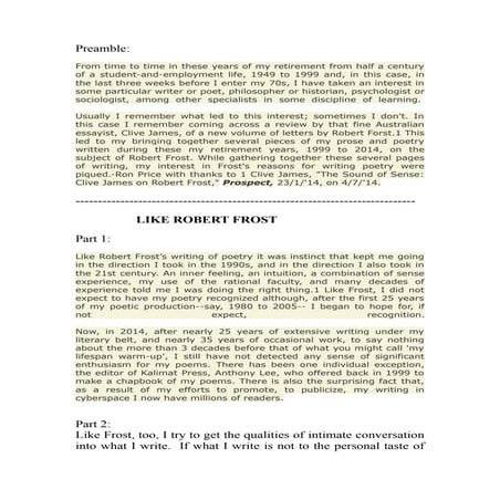 Robert Frost: Some Personal Reflections