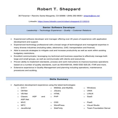 Robert Sheppard Resume
