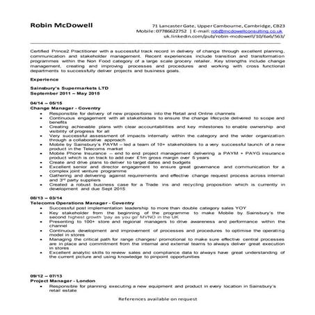 Rob McDowell CV July 2015