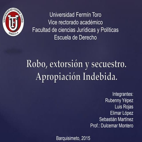 Robo, extorsión y secuestro. Apropiación indebida.