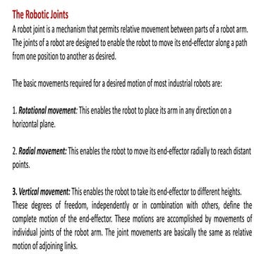 ROBOT ANATOMY ARMS WRIST and robotics and mechatronics course