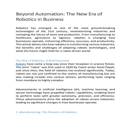 Beyond Automation: The New Era of Robotics in Business