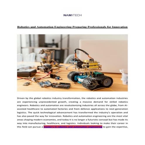 Robotics and Automation Engineering Preparing Professionals for Innovation