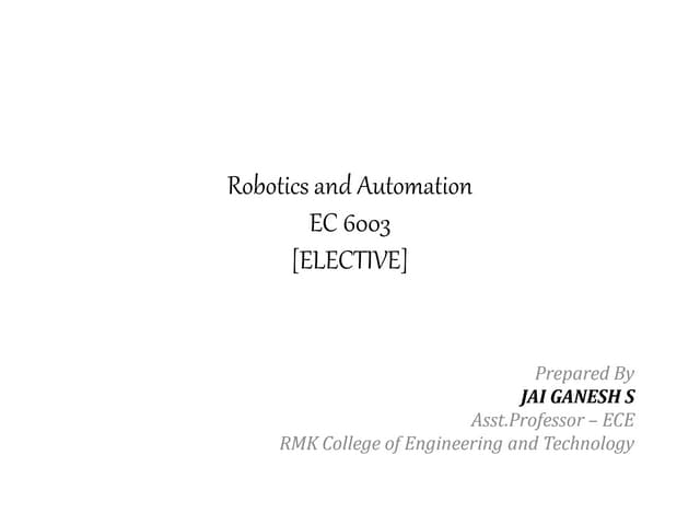 Robotics and Automation   basic concepts