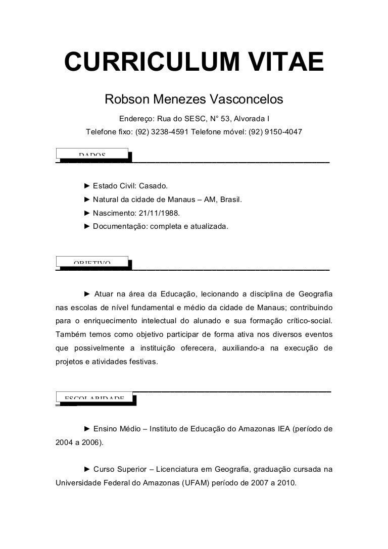 robson curriculum exemplo de curriculo