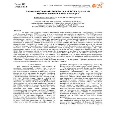 Robust and quadratic stabilization of tora system via dsc technique