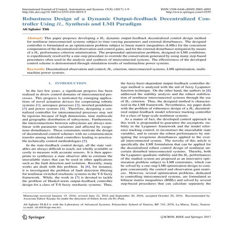 Robust H∞ Dynamic Output-Feedback Decentralized Control Design Using ...