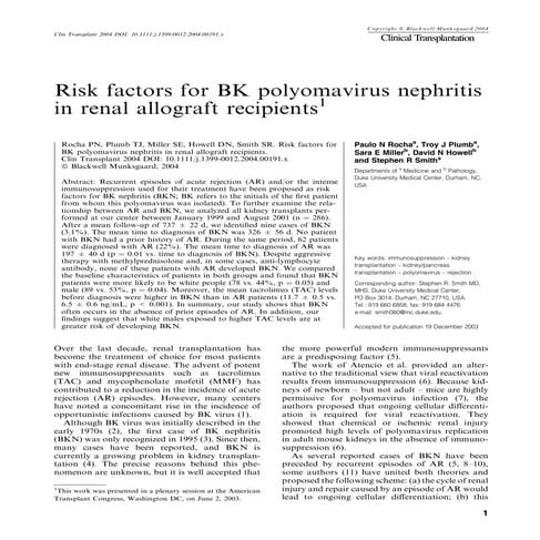 Risk factors for BK polyomavirus nephritis in renal allograft recipients