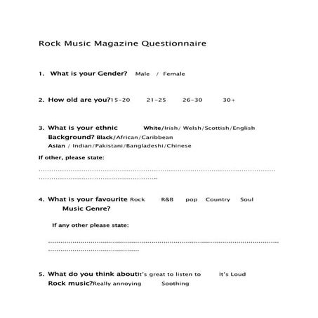 Pop magazine questionnaire | DOCX