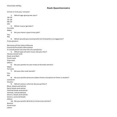 Rock questionnaire | DOCX
