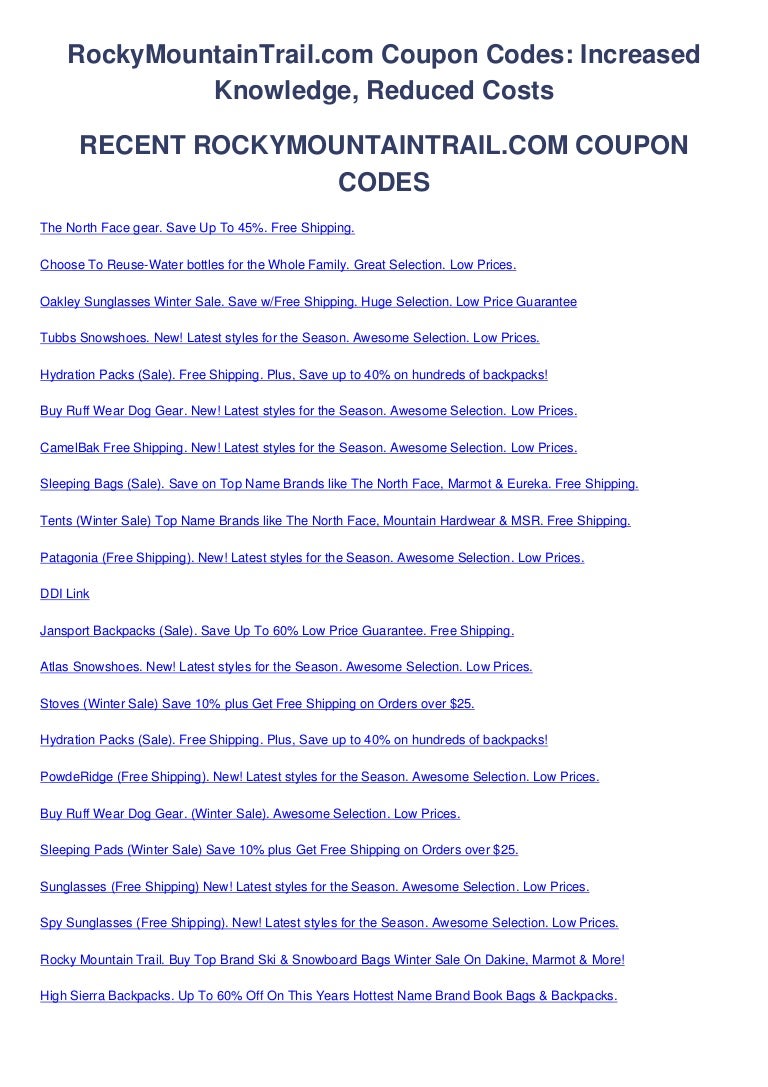 Rocky mountain trail coupon code