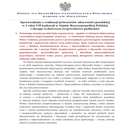 Roczne podsumowanie priorytetow j. zielinskiego