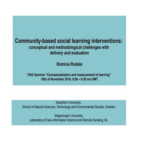 Community-based social learning interventions: conceptual and methodological ...