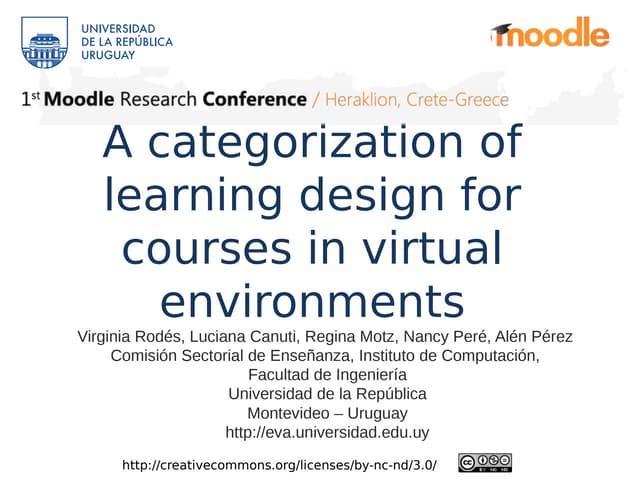 Categorization of learning design courses in virtual environments