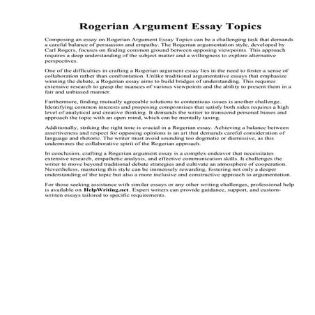 Rogerian Argument Essay Topics.pdfRogerian Argument Essay Topics. Evaluation/Rogerian Argument Essay - YouTube