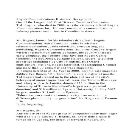 Rogers Communications Historical BackgroundOne of the Largest an.docx