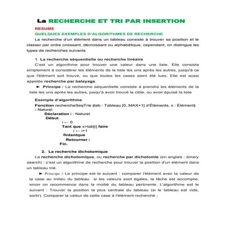 ¨ cours  sur les recherche dans un tableau et les trisprogrammation.docx