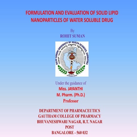 Solid Lipid Nano particles of Alendronate Sodium | PPTX