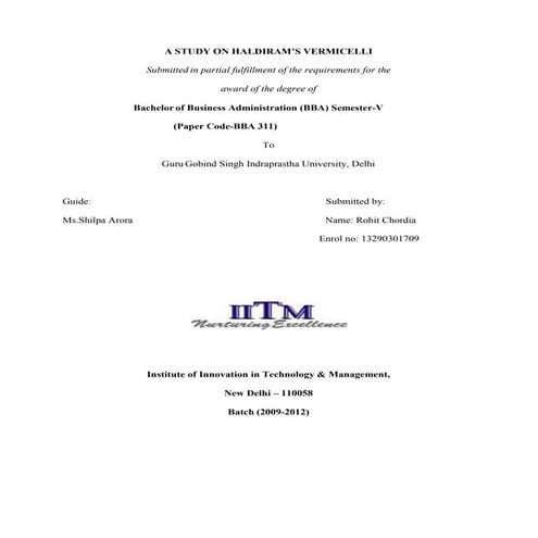 project on haldirams vermeicelle
