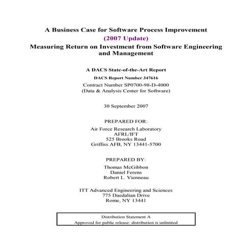 Return on Investment from Software Process Improvement