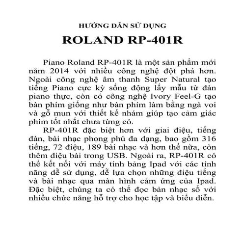 Hướng dẫn sử dụng đàn piano điện Roland RP-401R | PDF