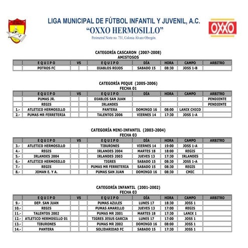 Rol de juegos fecha 03 apertura 2012
