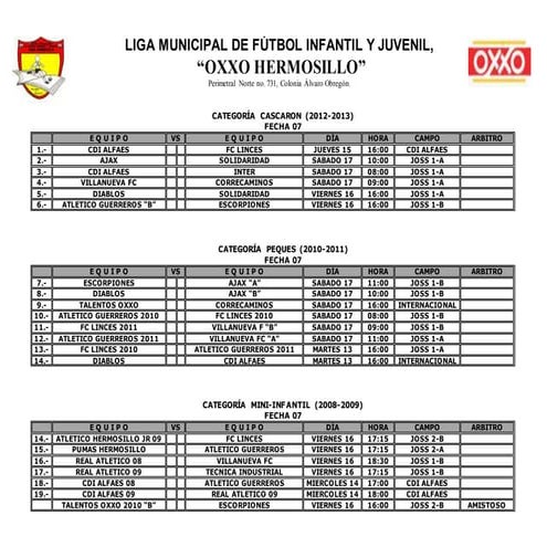 Rol de juegos fecha 07 clausura 2018