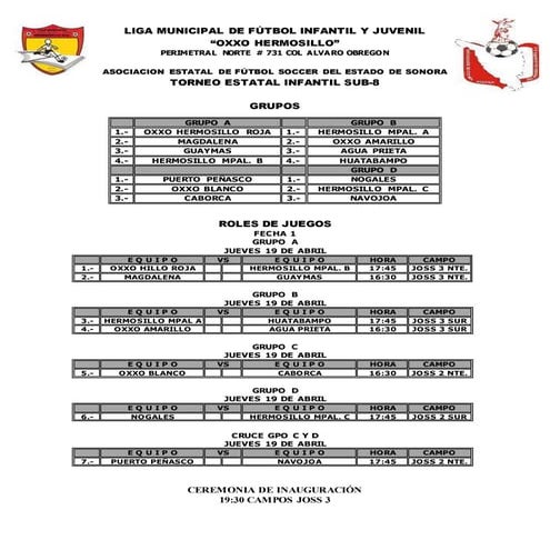 Rol de jujegos estatal sub 8