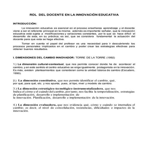 Rol  del docente en la innovación educativa