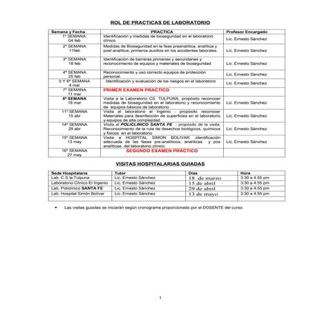 ROL DE PRACTICAS DE LABORATORIO.CLINICO LAB