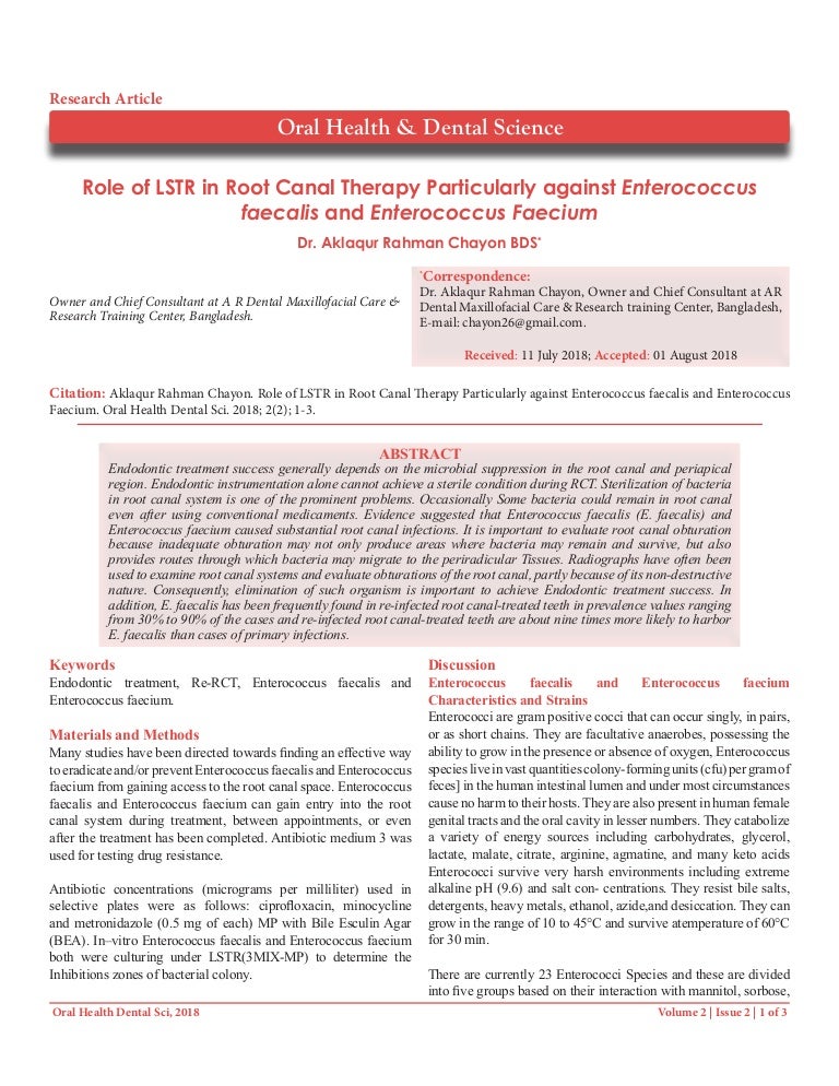Role Of Lstr In Root Canal Therapy Particularly Against Enterococcus