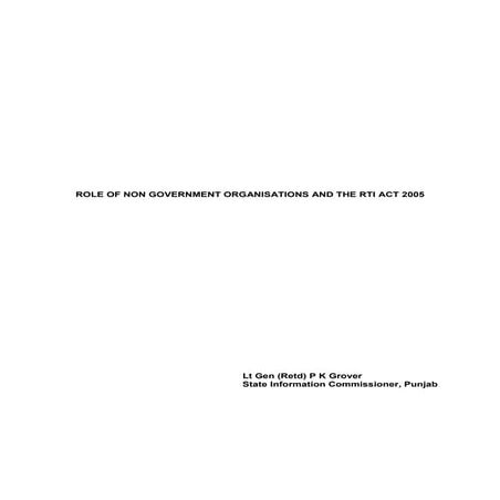 Role of Non Government Organisations and the Rti Act 2005
