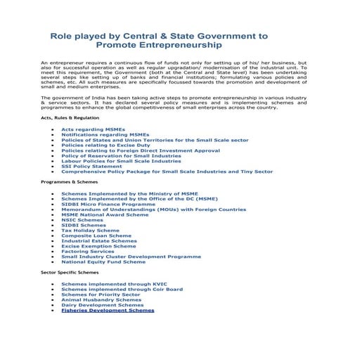 Role played-by-central-state-government-to-promote-entrepreneurship