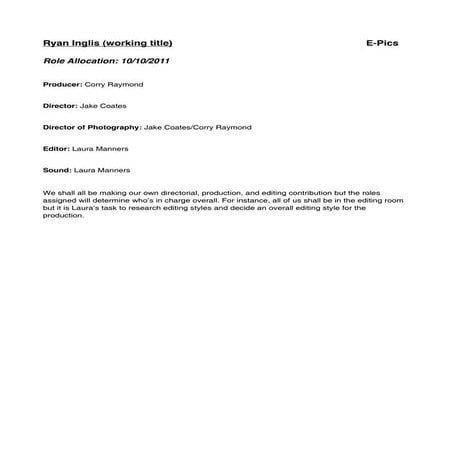 Role allocation Ryan Inglis