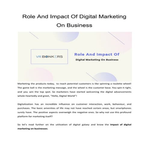 Role and impact of digital marketing on business