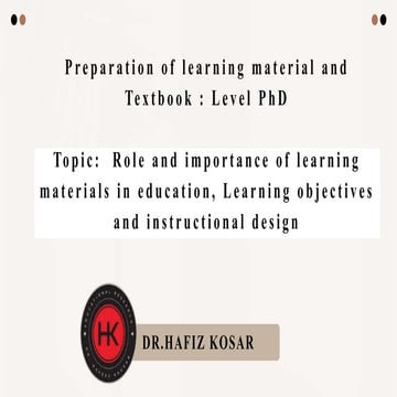 Role and importance of learning materials in education, Learning objectives a...
