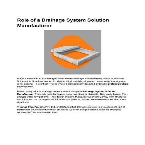Role of a Drainage System Solution Manufacturer.pdf