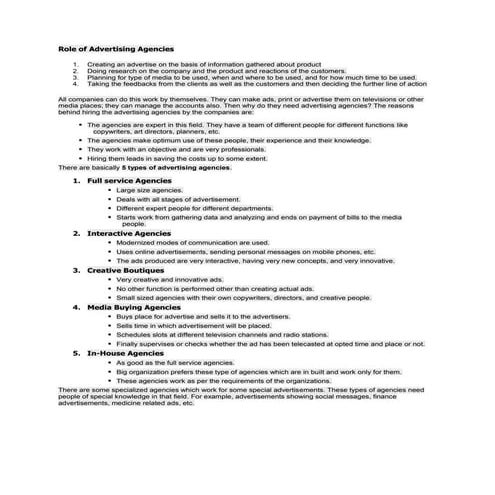 Role of advertising agencies