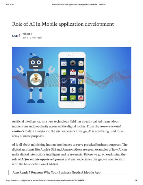 Role of ai in mobile application development   venkat k - medium