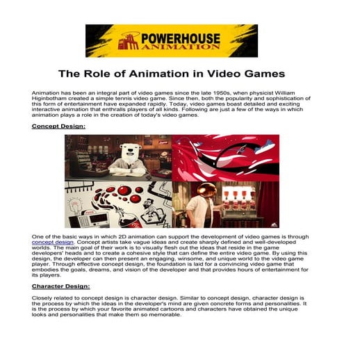 The Role of Animation in Video Games