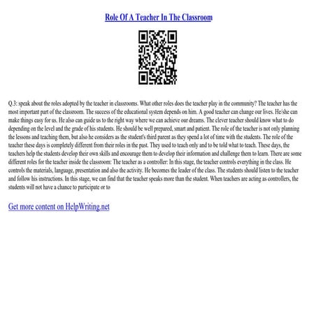 Role Of A Teacher In The Classroom | PDF
