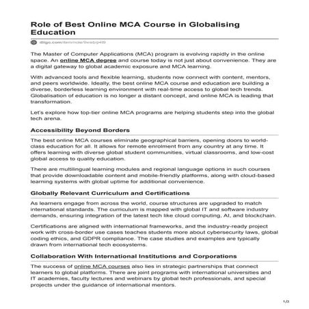 Role of Best Online MCA Course in Globalising Education