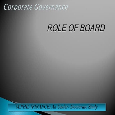 Role of board of directors -Corporate Governance