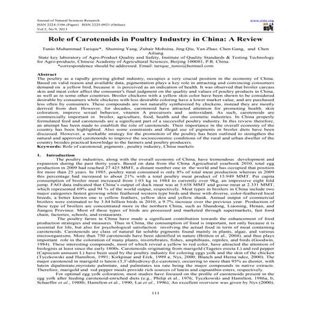 Role of carotenoids in poultry industry in china a review