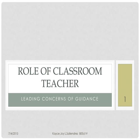 Role of Classroom Teacher in guidance_kaye