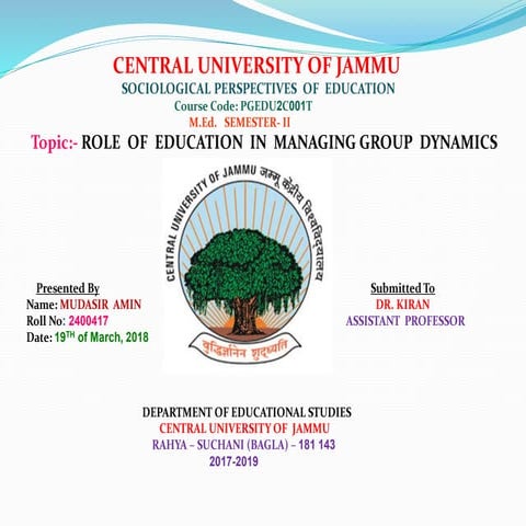 Role of education in group dynamics by Mr. Mudasir Amin
