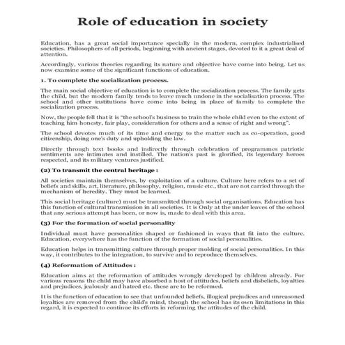 Role of education in society